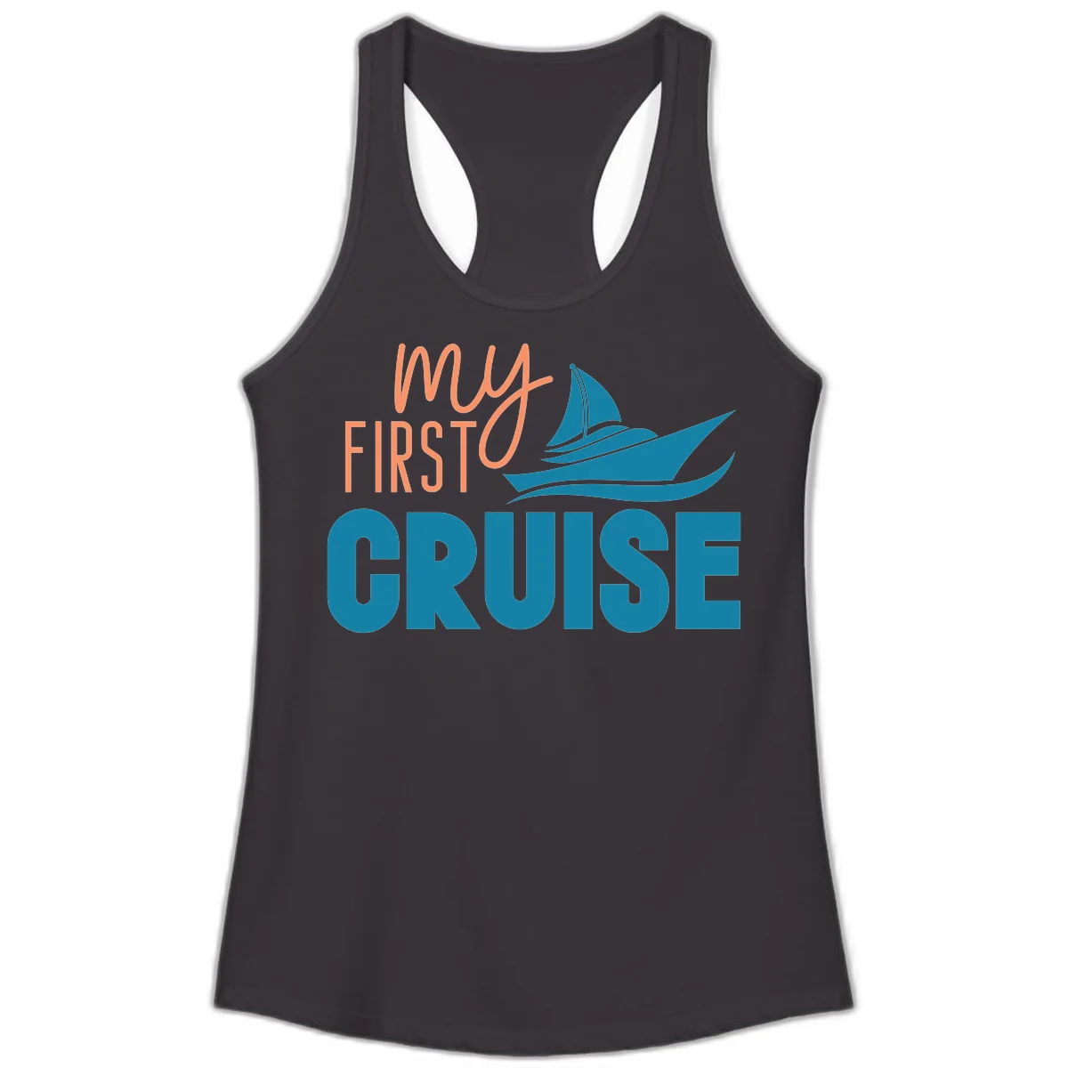 My First Cruise Ladies Racerback Tank Top in Black