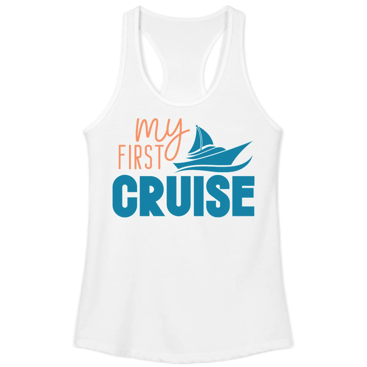 My First Cruise Ladies Racerback Tank Top in White