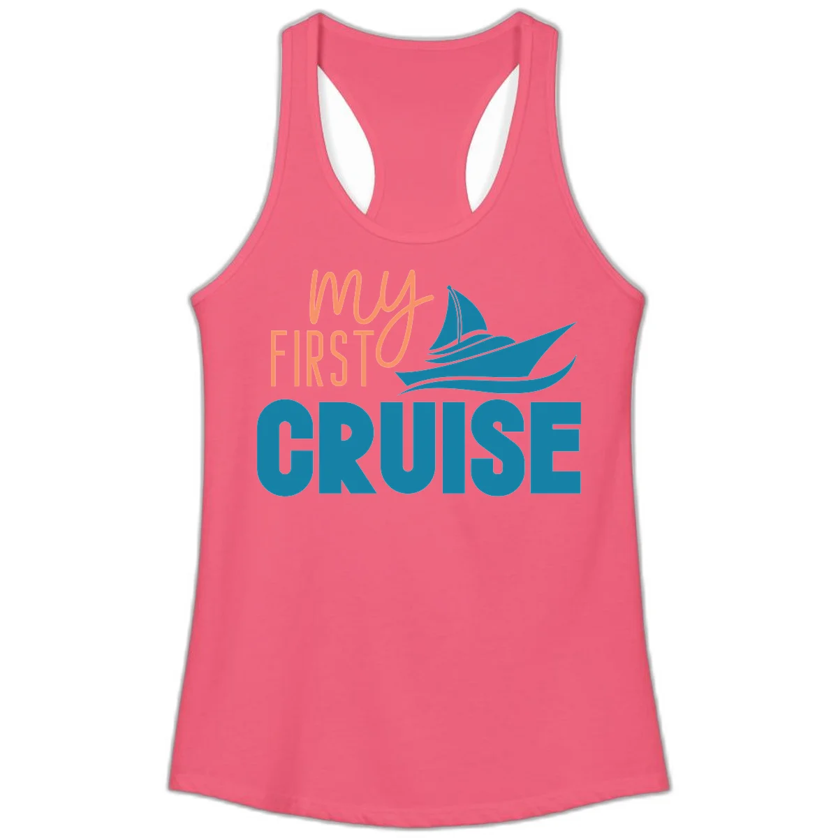 My First Cruise Ladies Racerback Tank Top in Hot Pink
