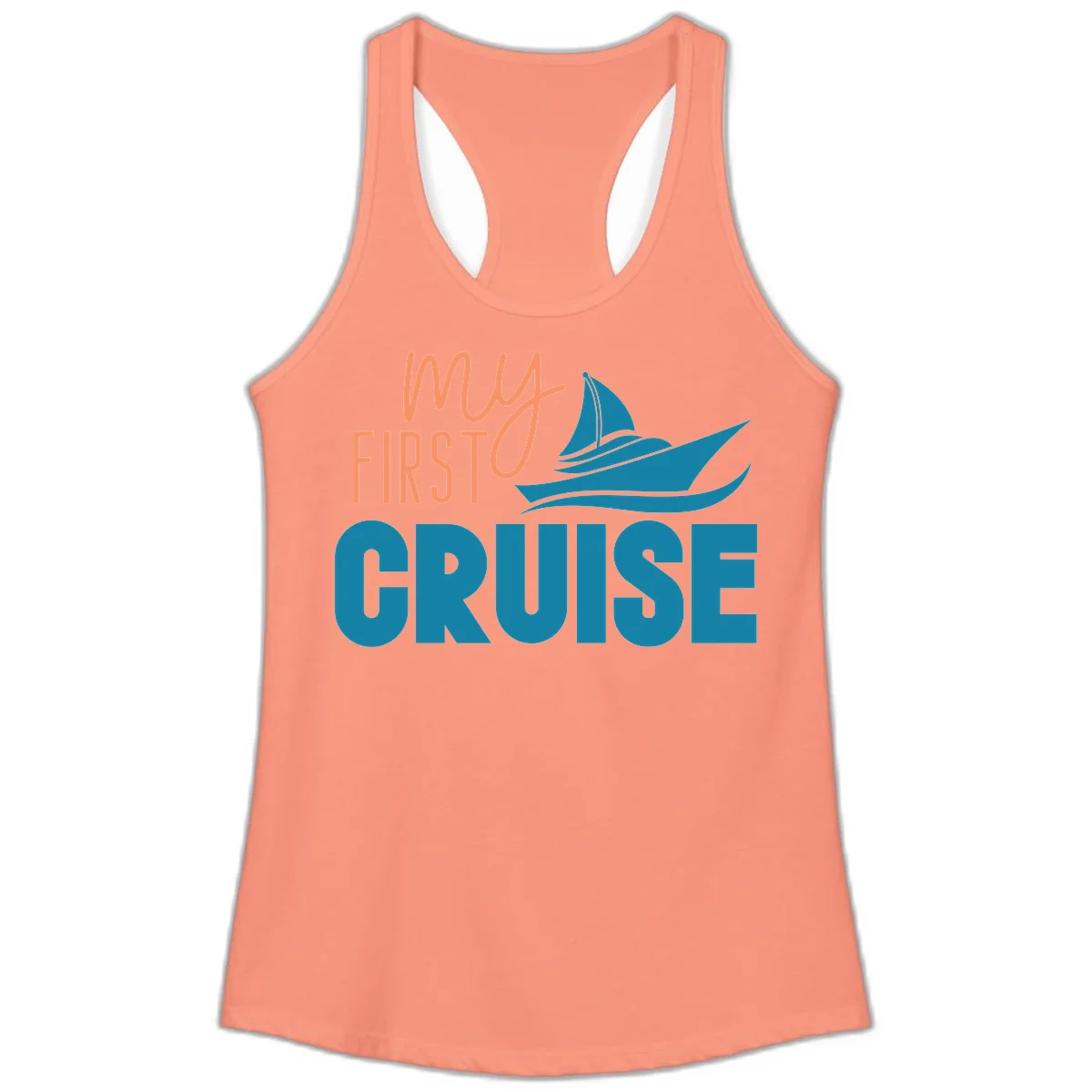 My First Cruise Ladies Racerback Tank Top in Solid Light Orange