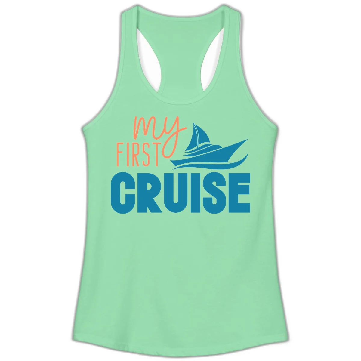 My First Cruise Ladies Racerback Tank Top in Solid Mint