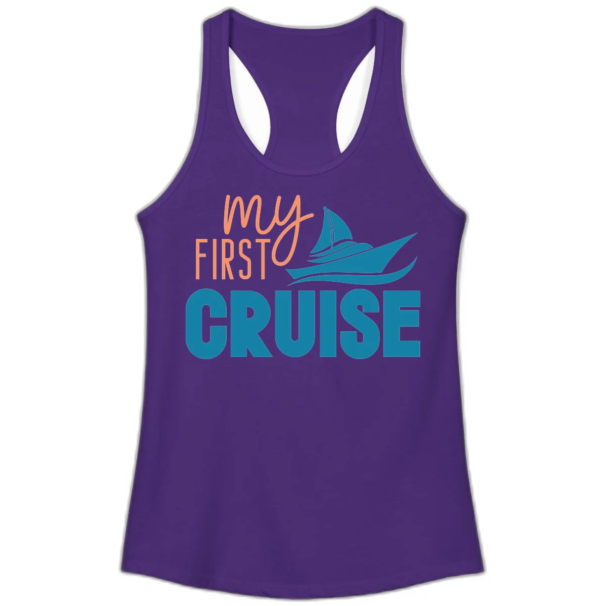 My First Cruise Ladies Racerback Tank Top in Solid Purple Rush