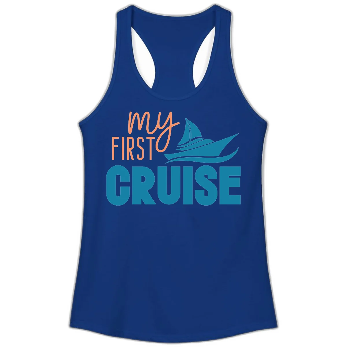 My First Cruise Ladies Racerback Tank Top in Solid Royal