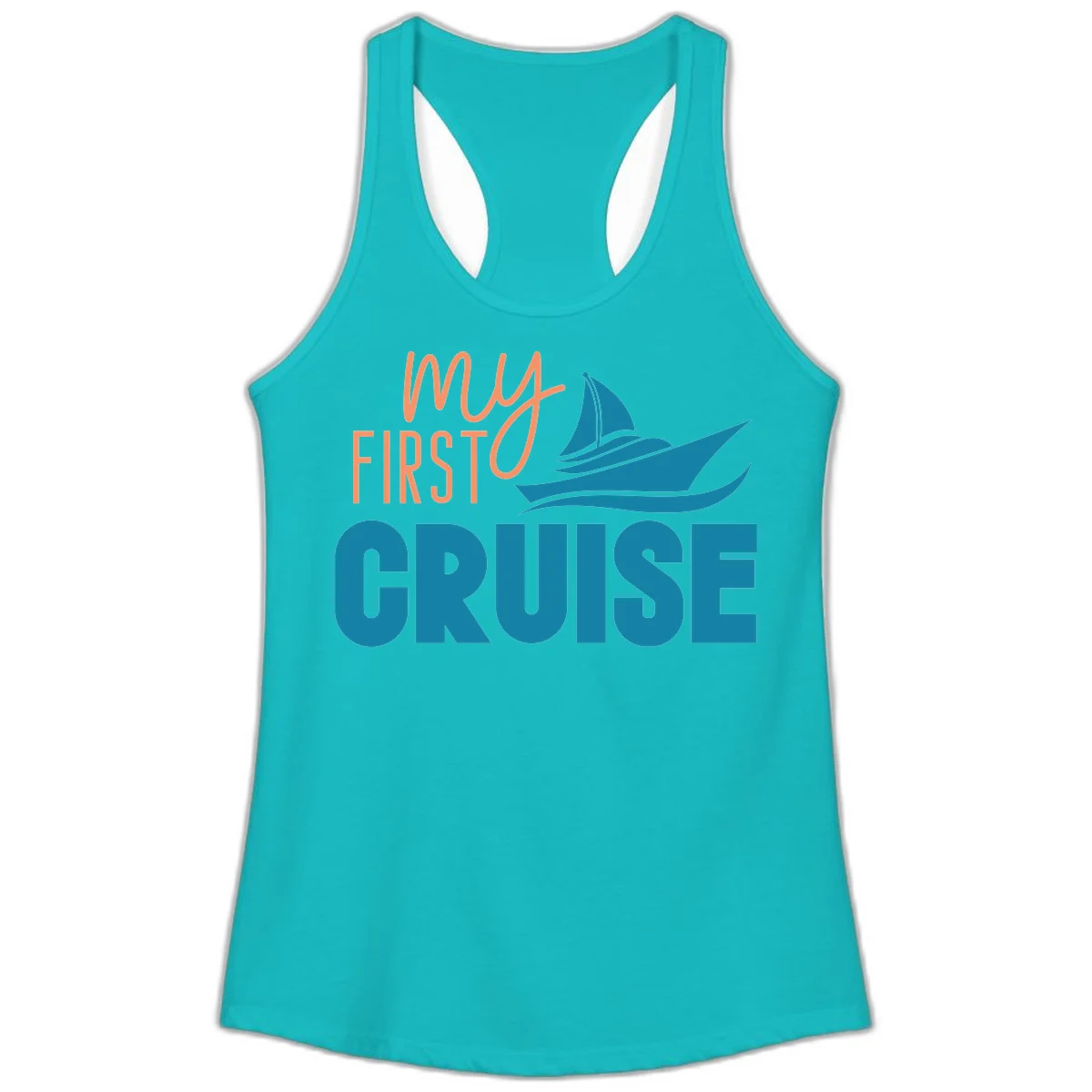 My First Cruise Ladies Racerback Tank Top in Tahiti Blue