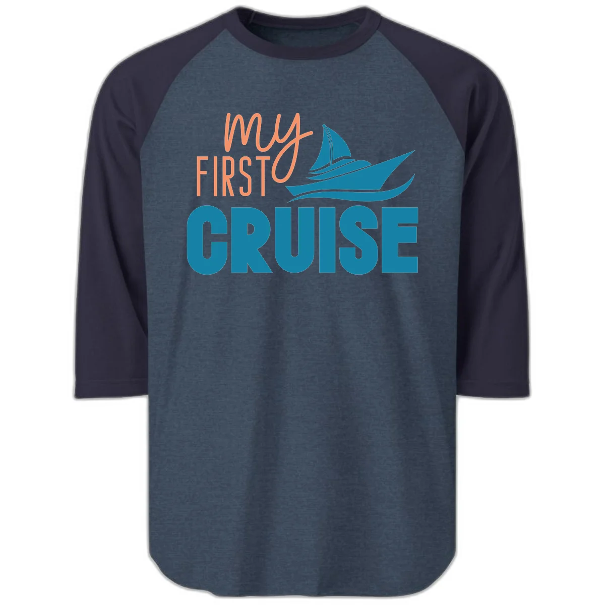 My First Cruise Raglan 3/4 Sleeve Baseball Tee in Heather Denim Navy