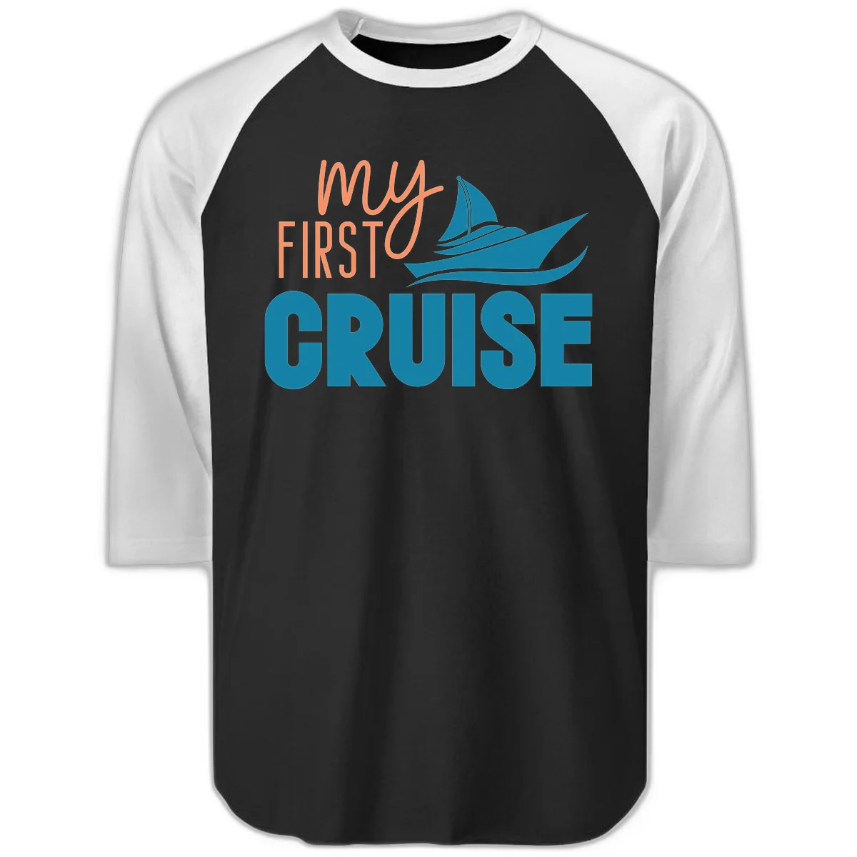 My First Cruise Raglan 3/4 Sleeve Baseball Tee in Black White