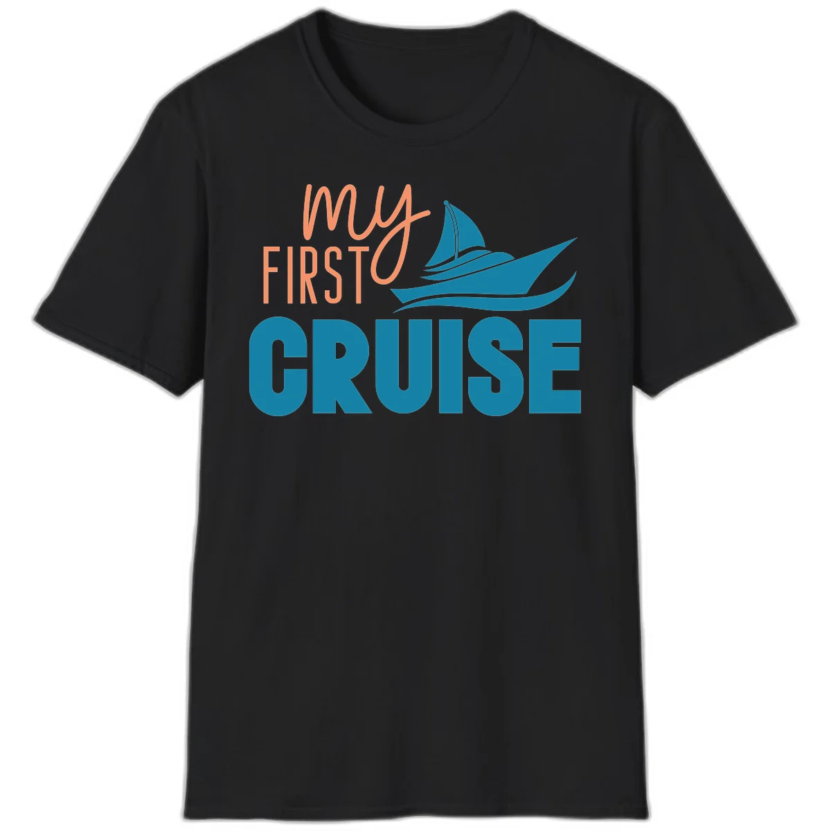 My First Cruise Vacation T-Shirt with Sailboat Design in Black