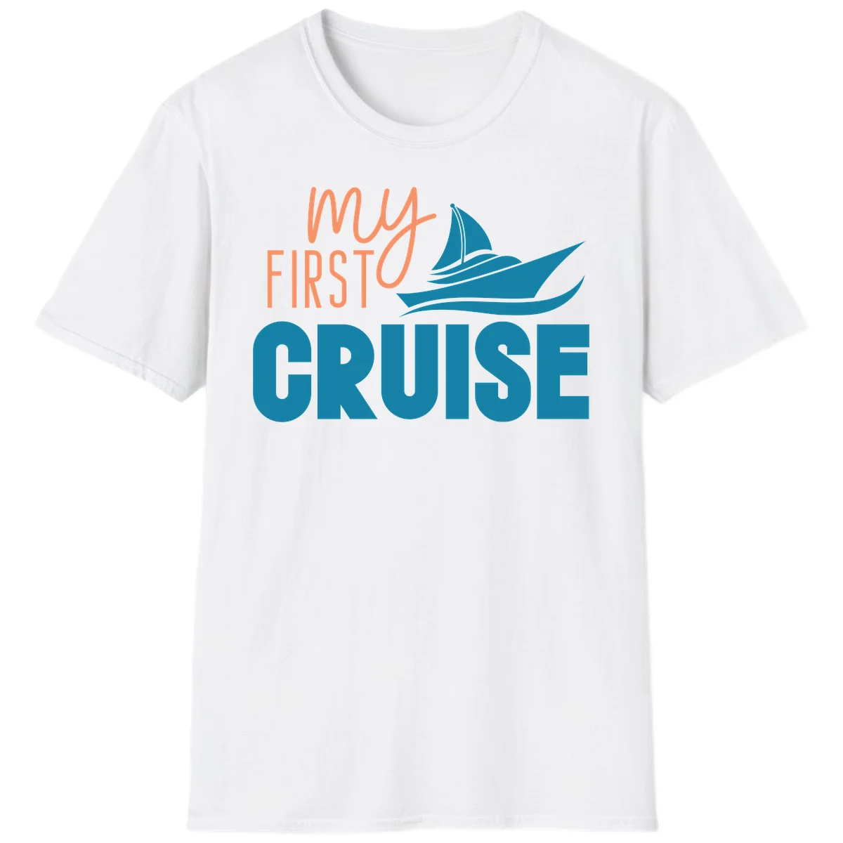 My First Cruise Vacation T-Shirt with Sailboat Design in White