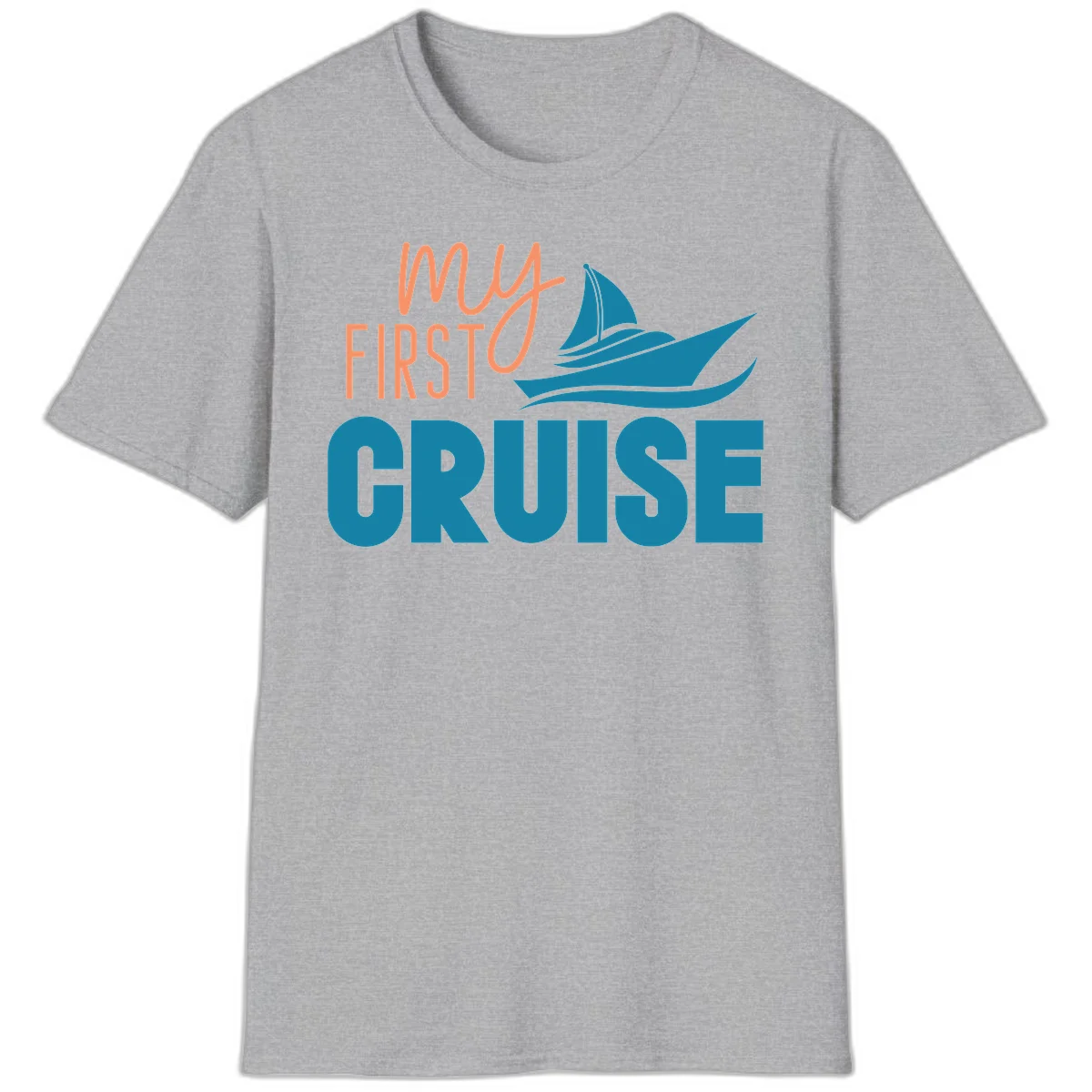 My First Cruise Vacation T-Shirt with Sailboat Design in Sport Grey