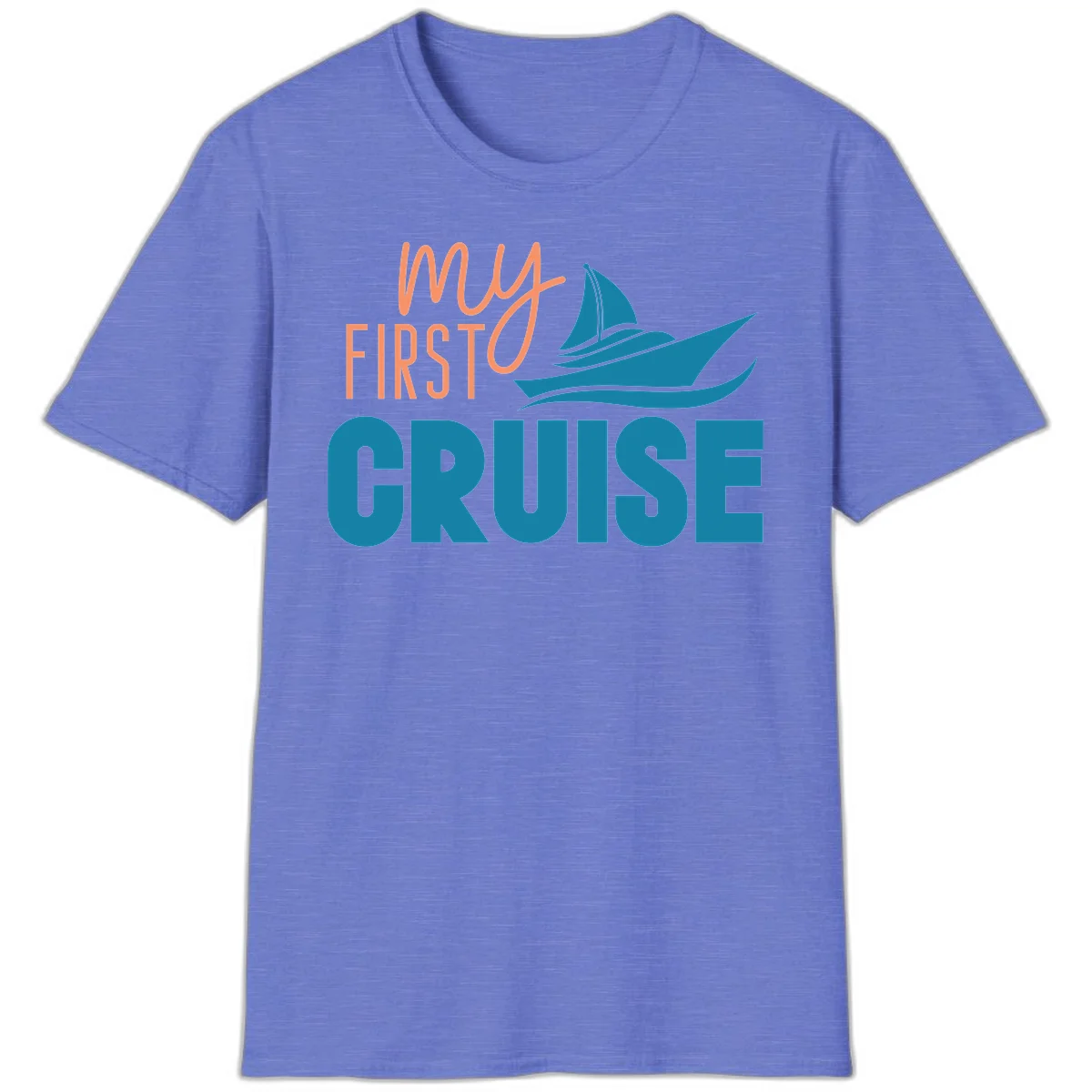 My First Cruise Vacation T-Shirt with Sailboat Design in Heather Royal