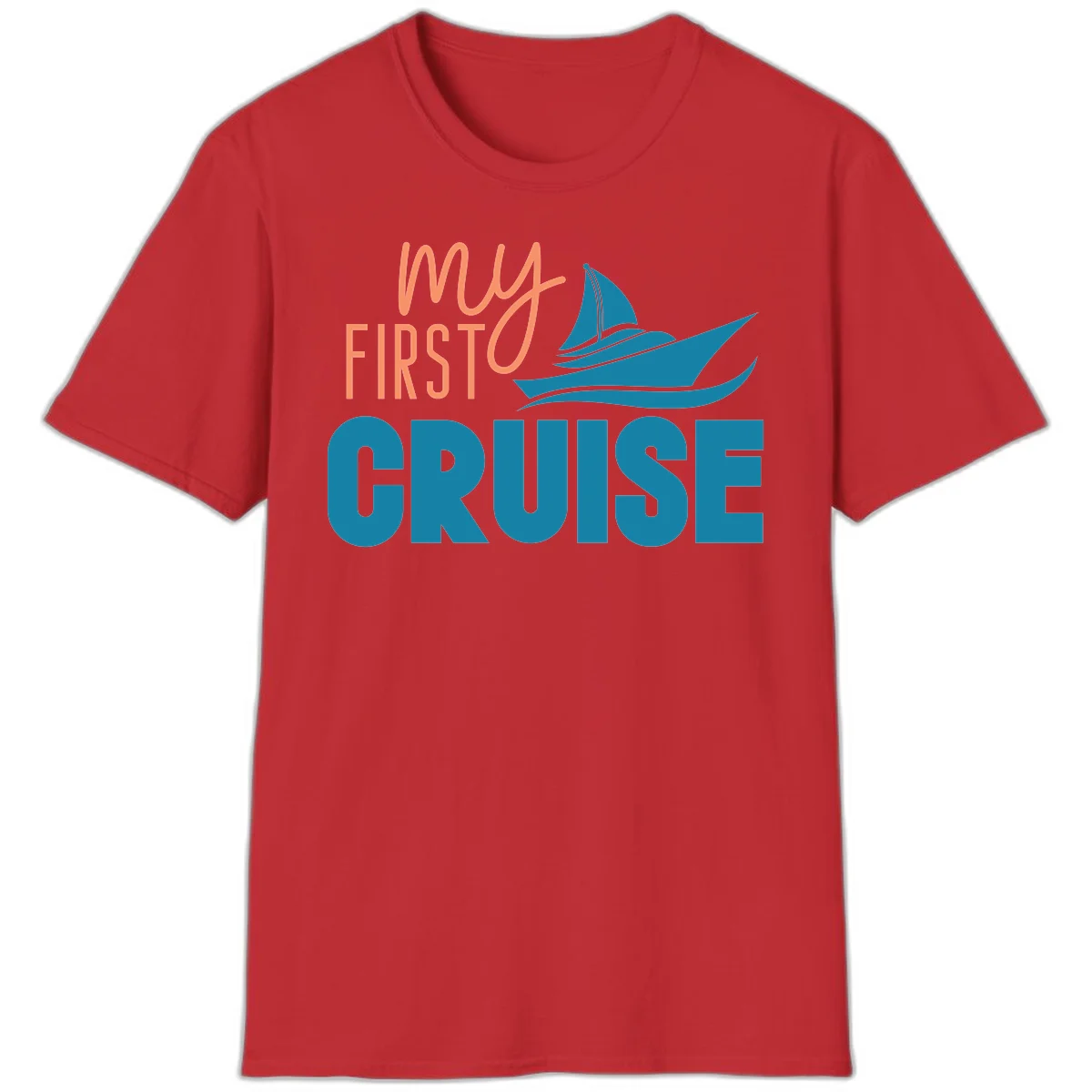 My First Cruise Vacation T-Shirt with Sailboat Design in Red