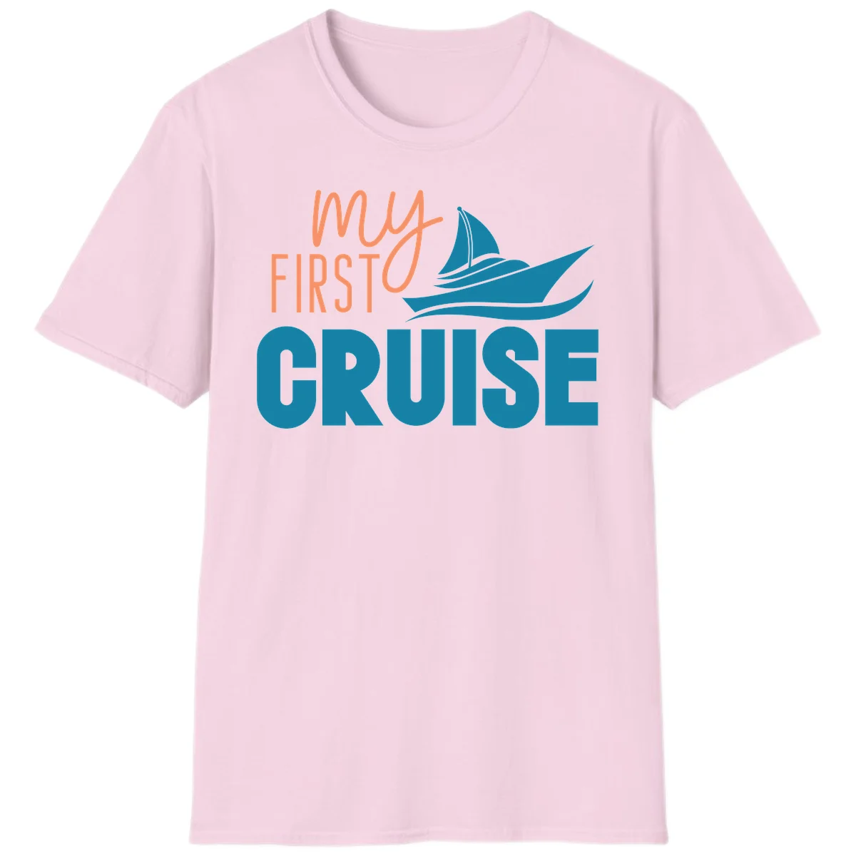 My First Cruise Vacation T-Shirt with Sailboat Design in Light Pink