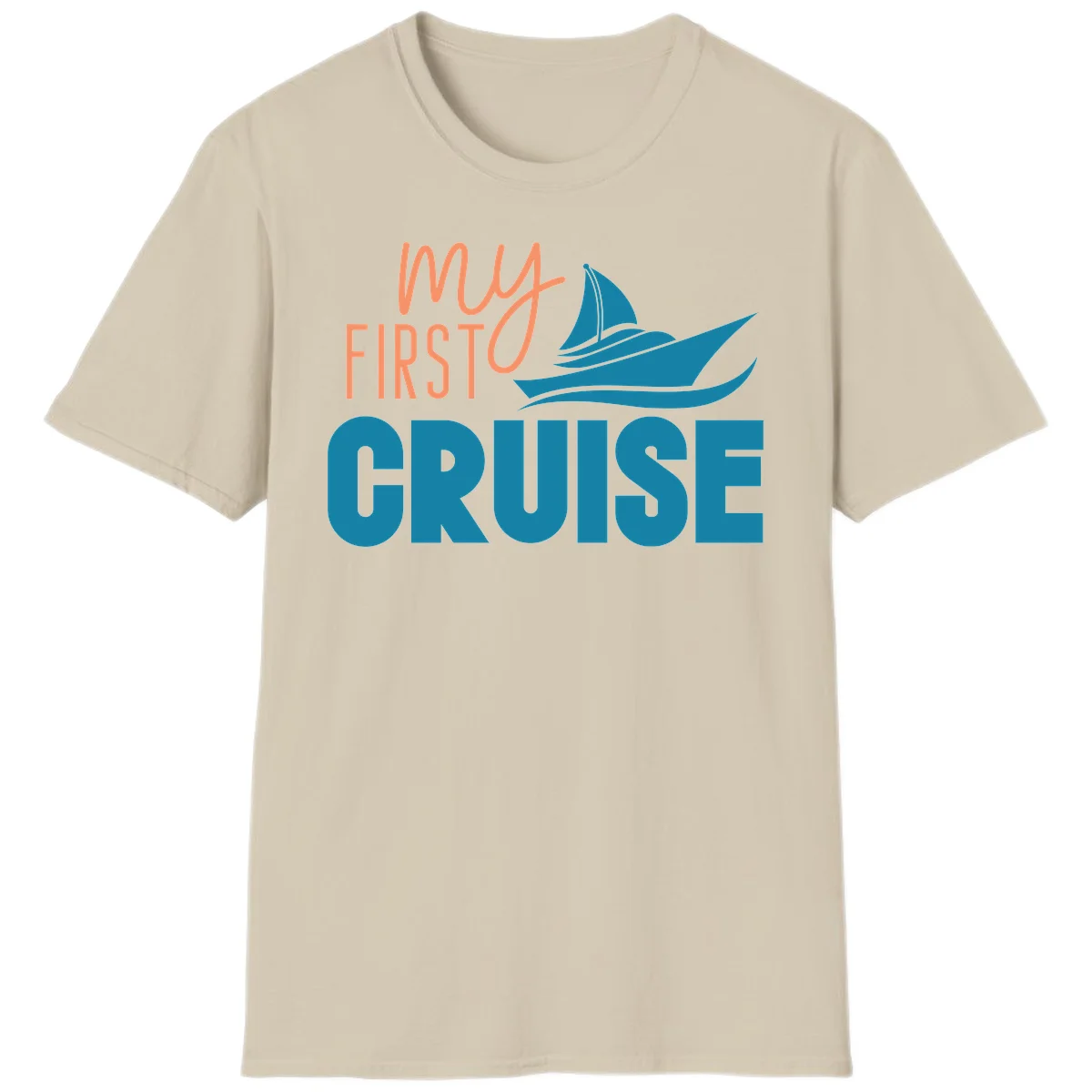 My First Cruise Vacation T-Shirt with Sailboat Design in Sand