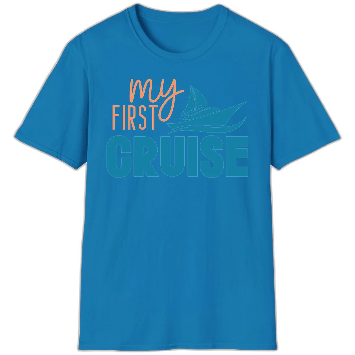 My First Cruise Vacation T-Shirt with Sailboat Design in Sapphire
