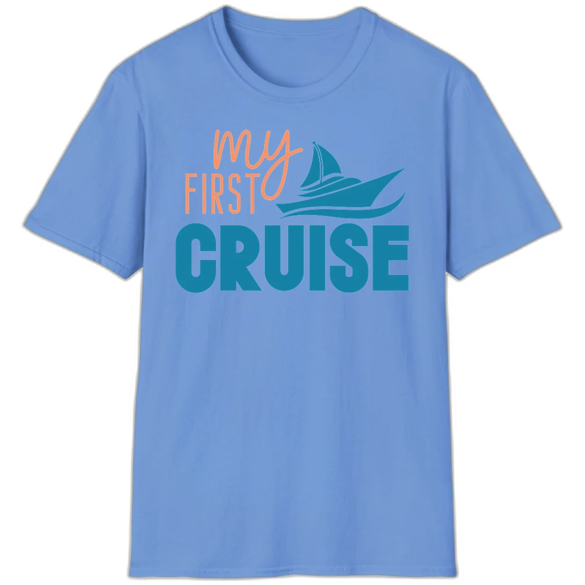 My First Cruise Vacation T-Shirt with Sailboat Design in Carolina Blue