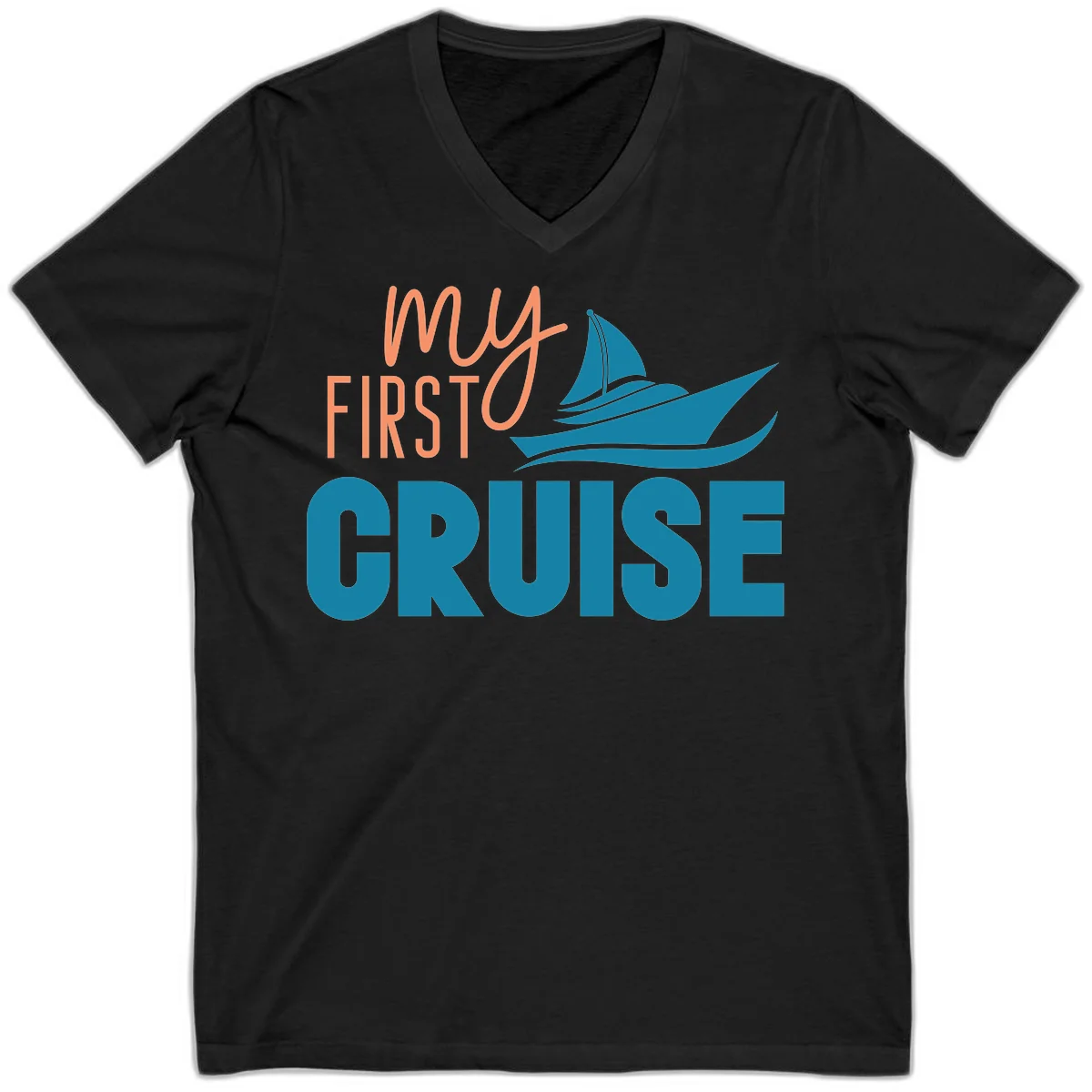 My First Cruise V-Neck Tee for Your Maiden Voyage in Black