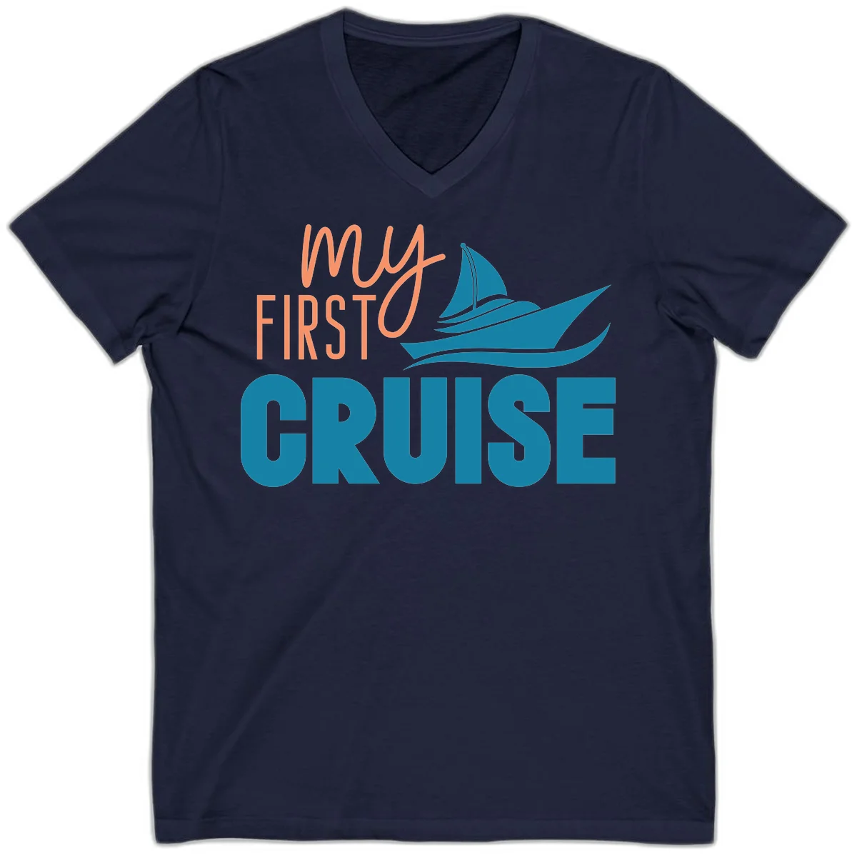 My First Cruise V-Neck Tee for Your Maiden Voyage in Navy