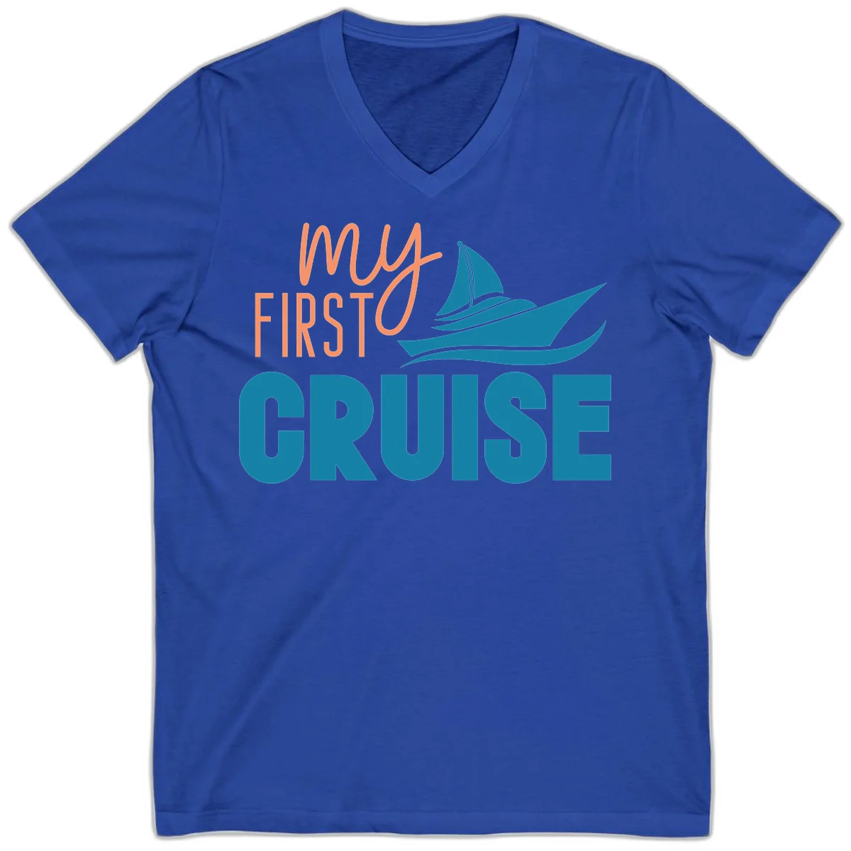My First Cruise V-Neck Tee for Your Maiden Voyage in True Royal