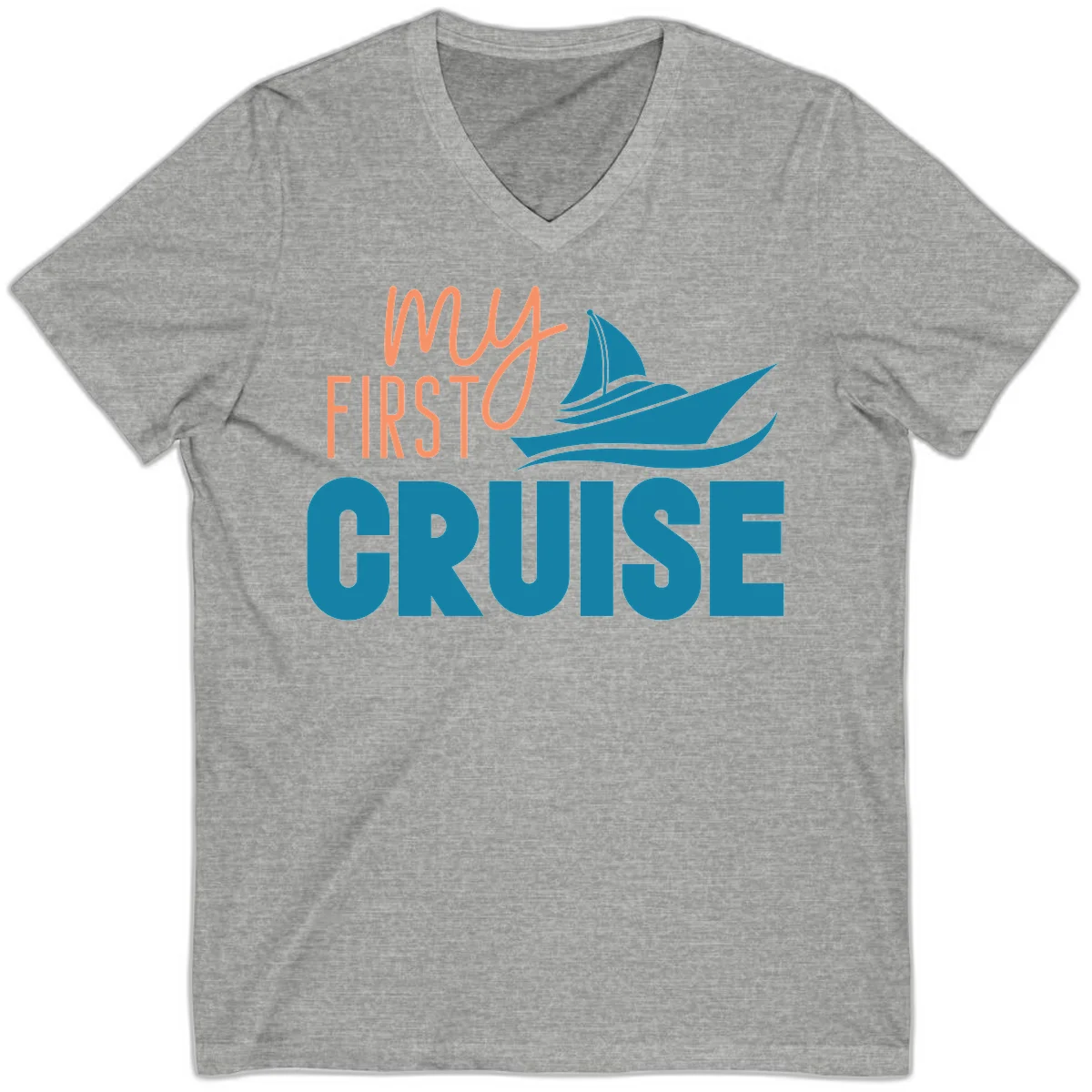 My First Cruise V-Neck Tee for Your Maiden Voyage in Athletic Heather