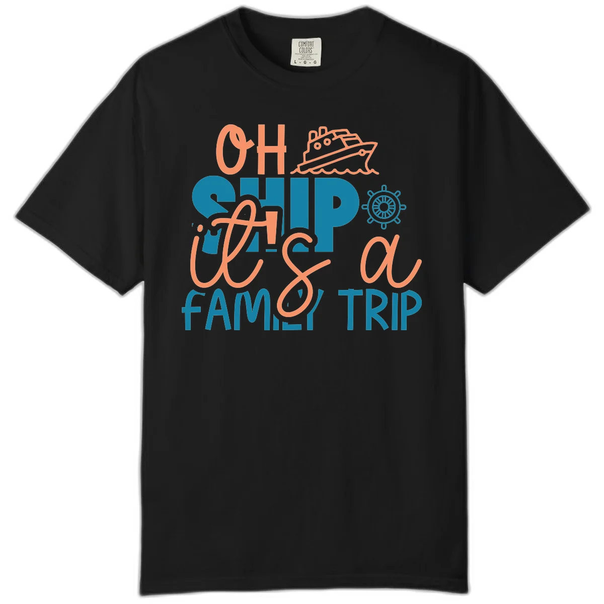 Oh Ship Family Cruise Trip Comfort Color Tee in Black