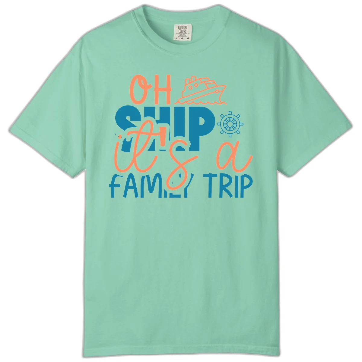 Oh Ship Family Cruise Trip Comfort Color Tee in Island Reef