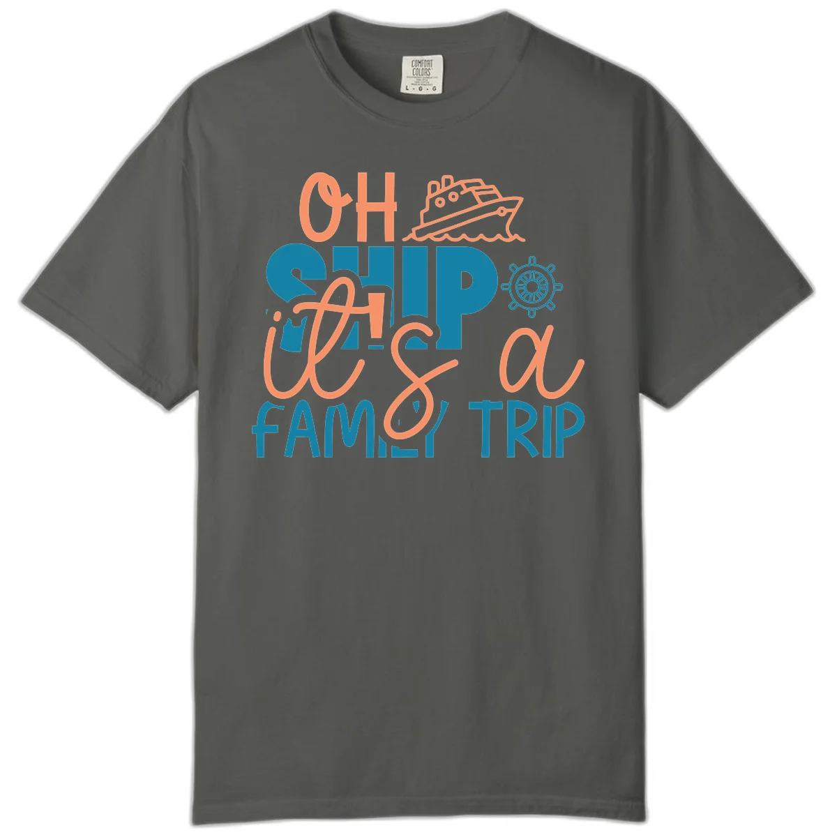 Oh Ship Family Cruise Trip Comfort Color Tee in Pepper