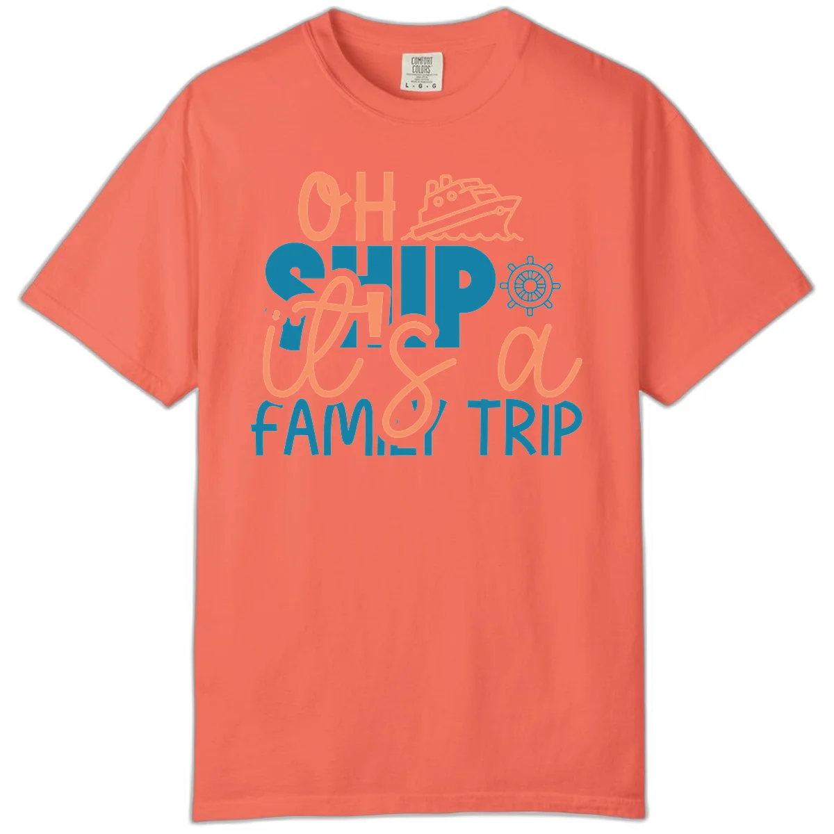 Oh Ship Family Cruise Trip Comfort Color Tee in Bright Salmon