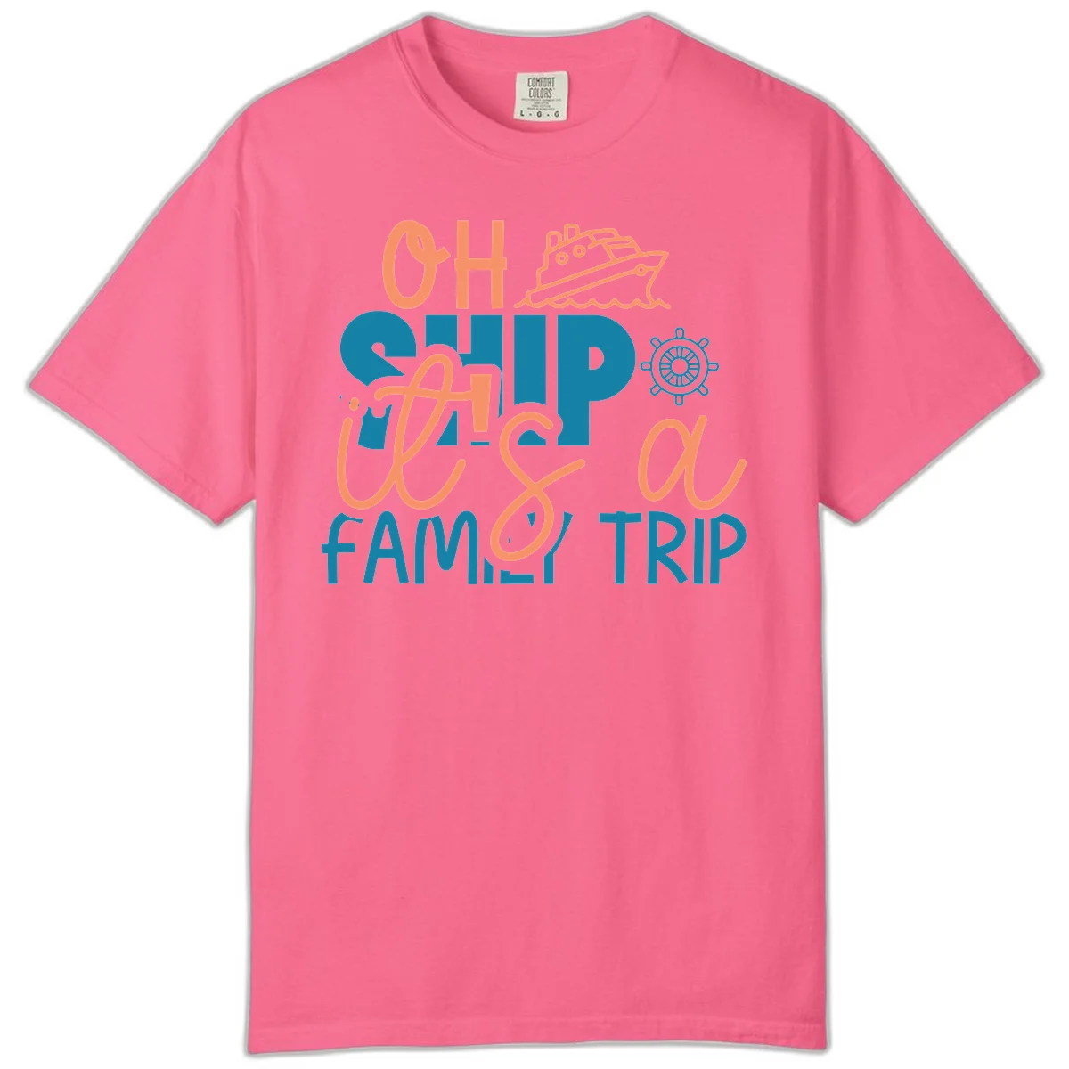 Oh Ship Family Cruise Trip Comfort Color Tee in Crunchberry