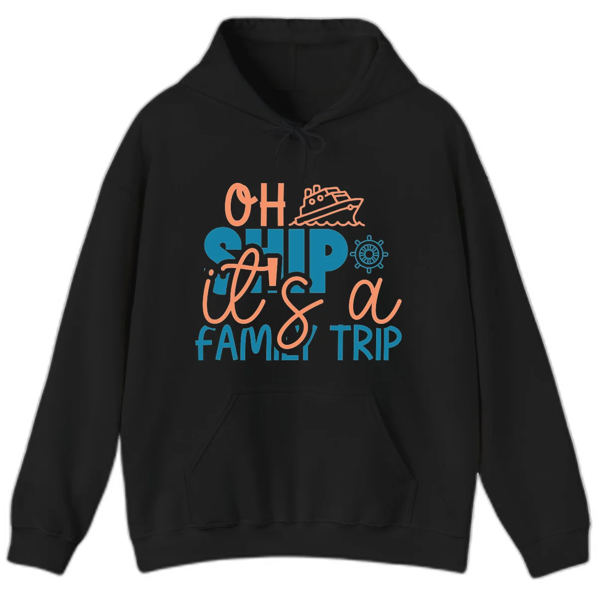 Oh Ship Family Cruise Trip Funny Nautical Hoodie in Black