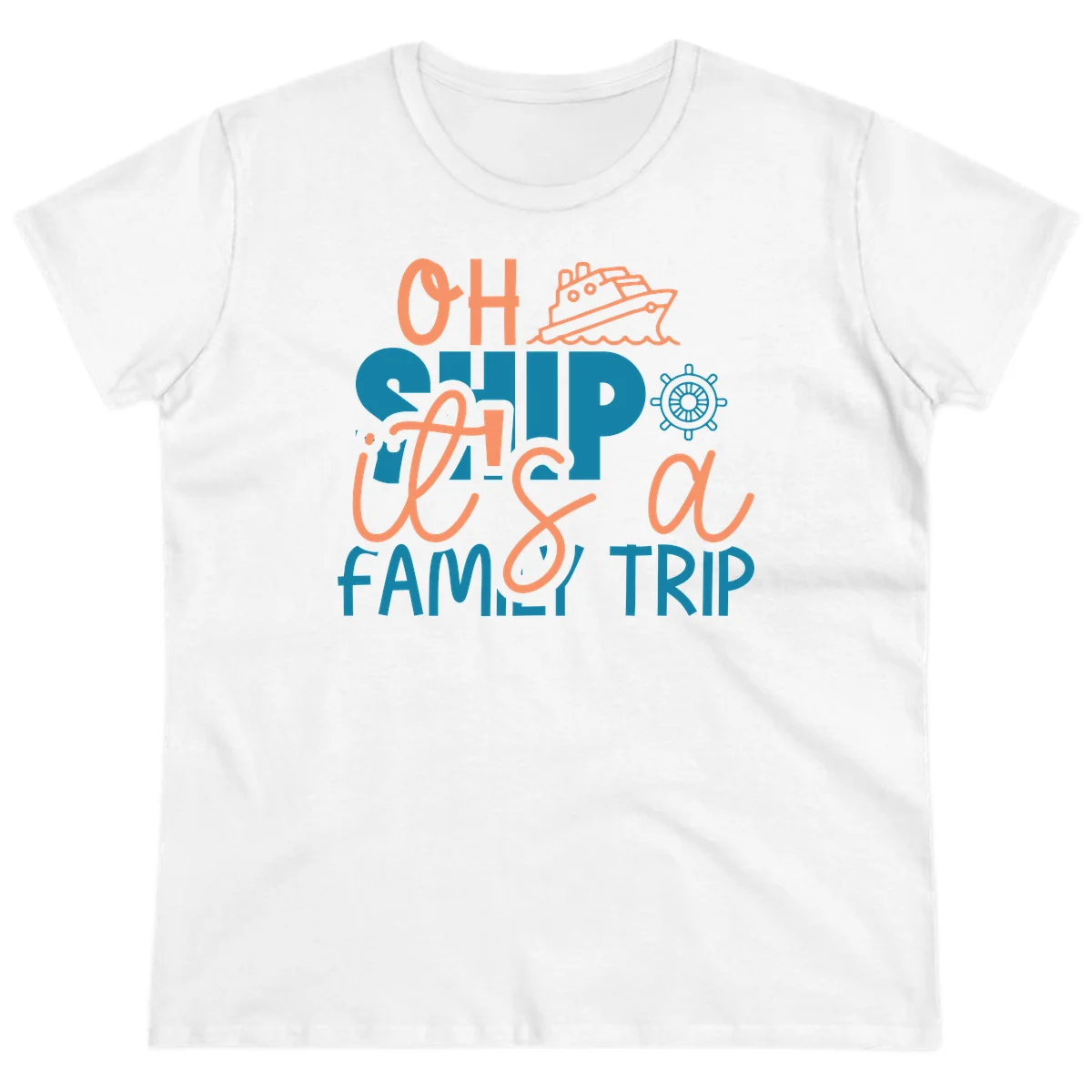 Funny Oh Ship Family Cruise Trip Ladies Tee in White