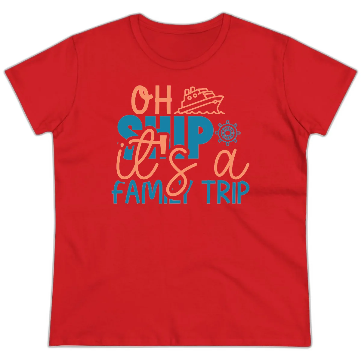 Funny Oh Ship Family Cruise Trip Ladies Tee in Red