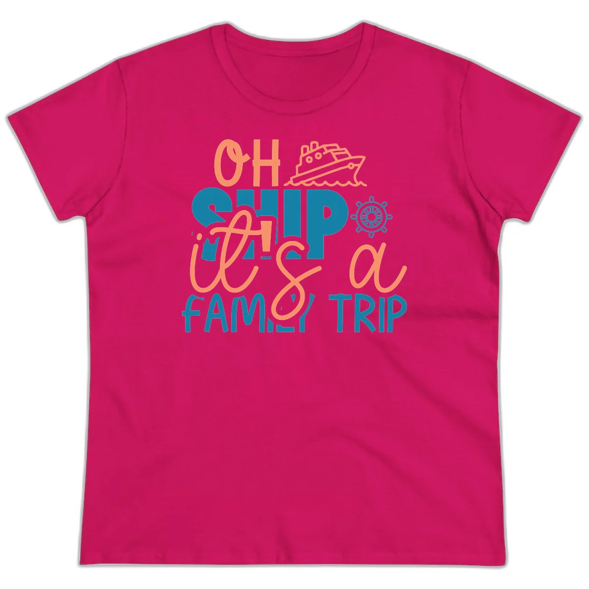 Funny Oh Ship Family Cruise Trip Ladies Tee in Heliconia