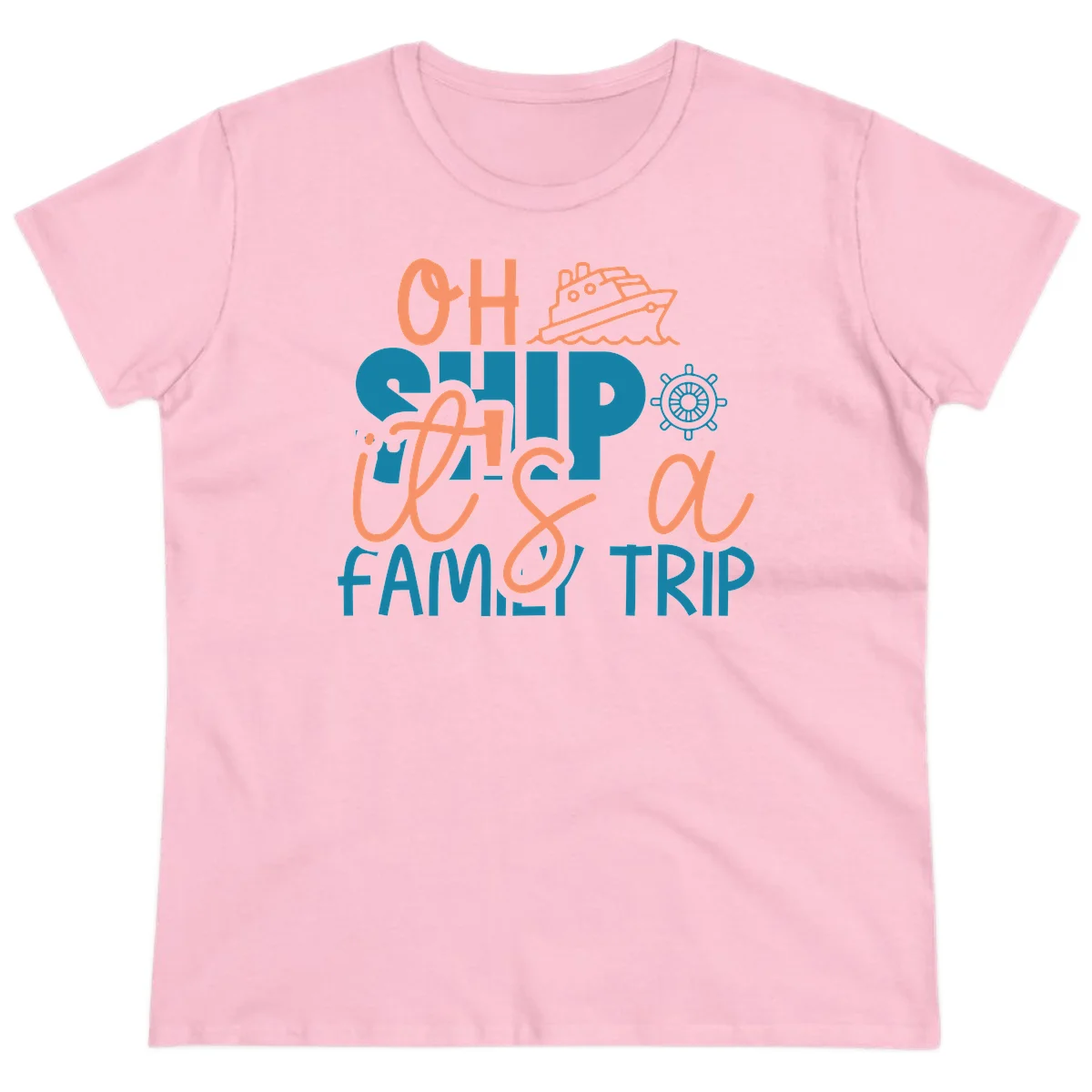 Funny Oh Ship Family Cruise Trip Ladies Tee in Light Pink