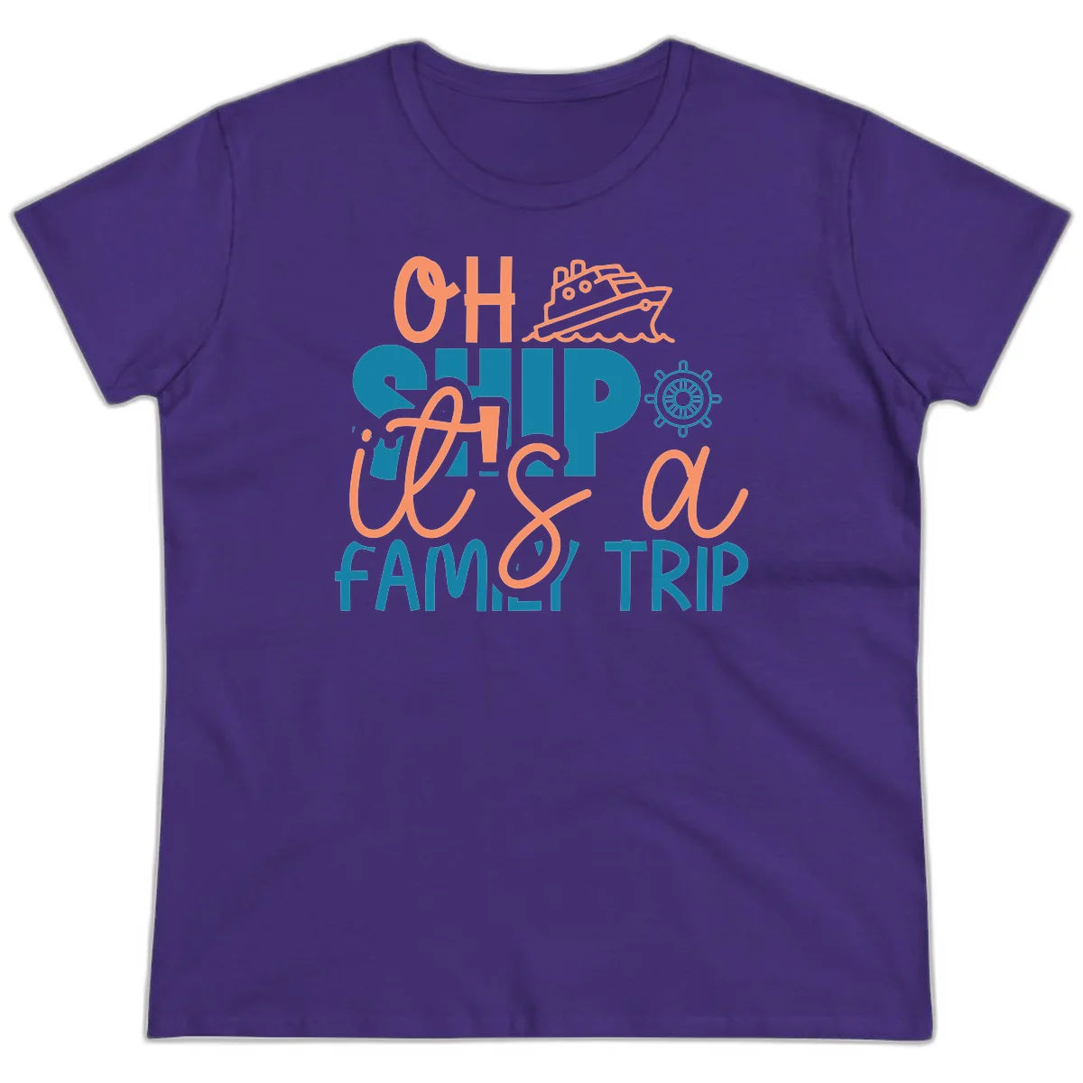 Funny Oh Ship Family Cruise Trip Ladies Tee in Purple