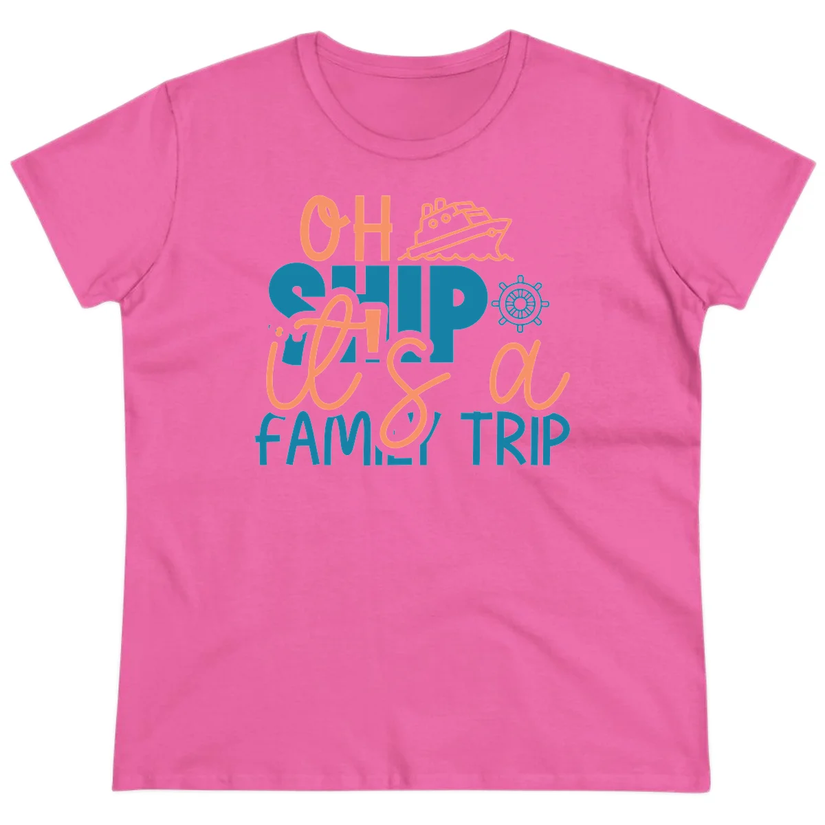Funny Oh Ship Family Cruise Trip Ladies Tee in Azalea