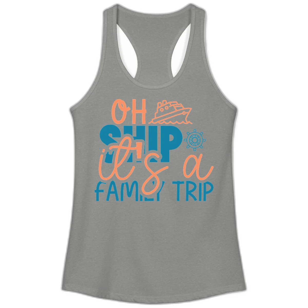 Oh Ship Family Cruise Trip Ladies Tank Top in Heather Grey