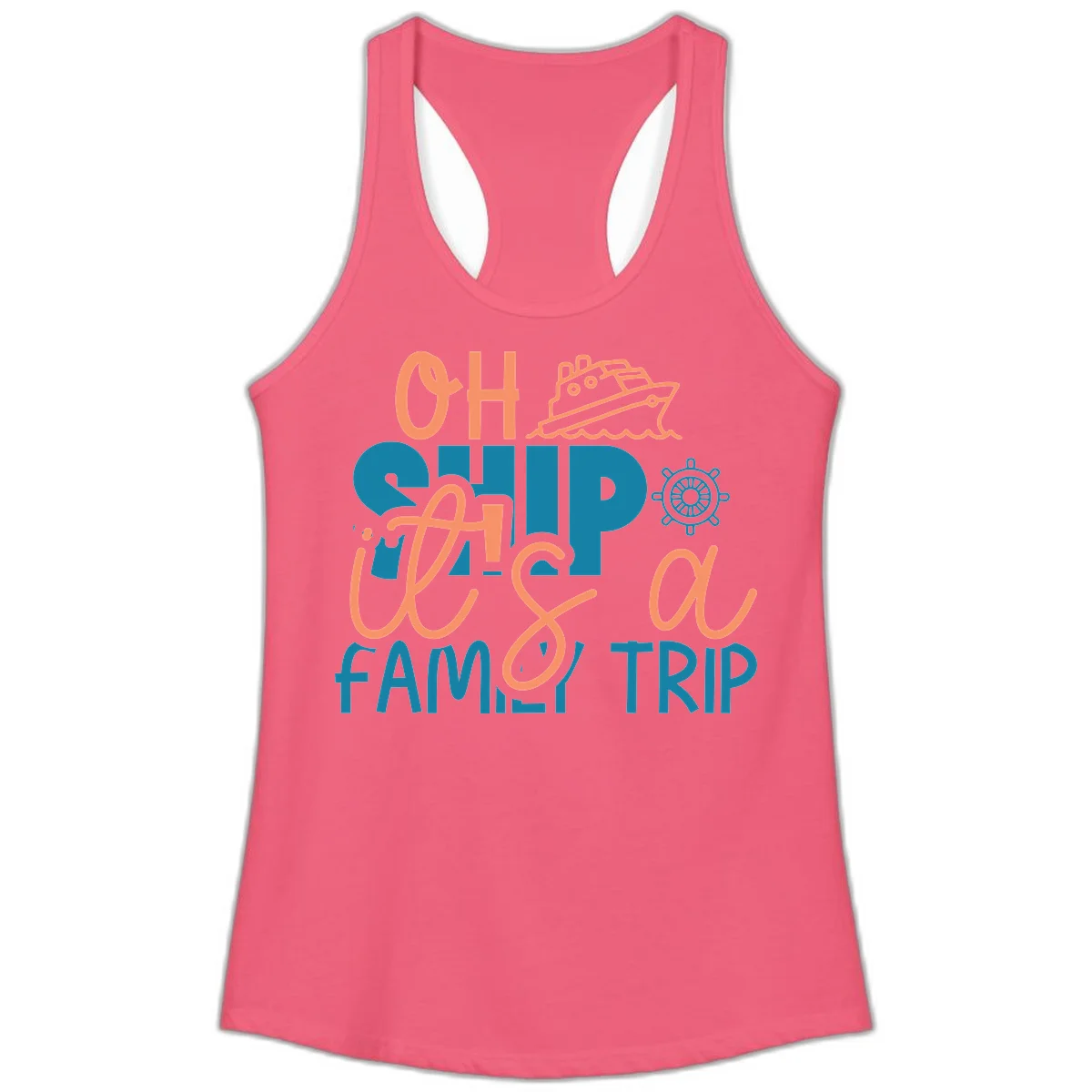 Oh Ship Family Cruise Trip Ladies Tank Top in Hot Pink