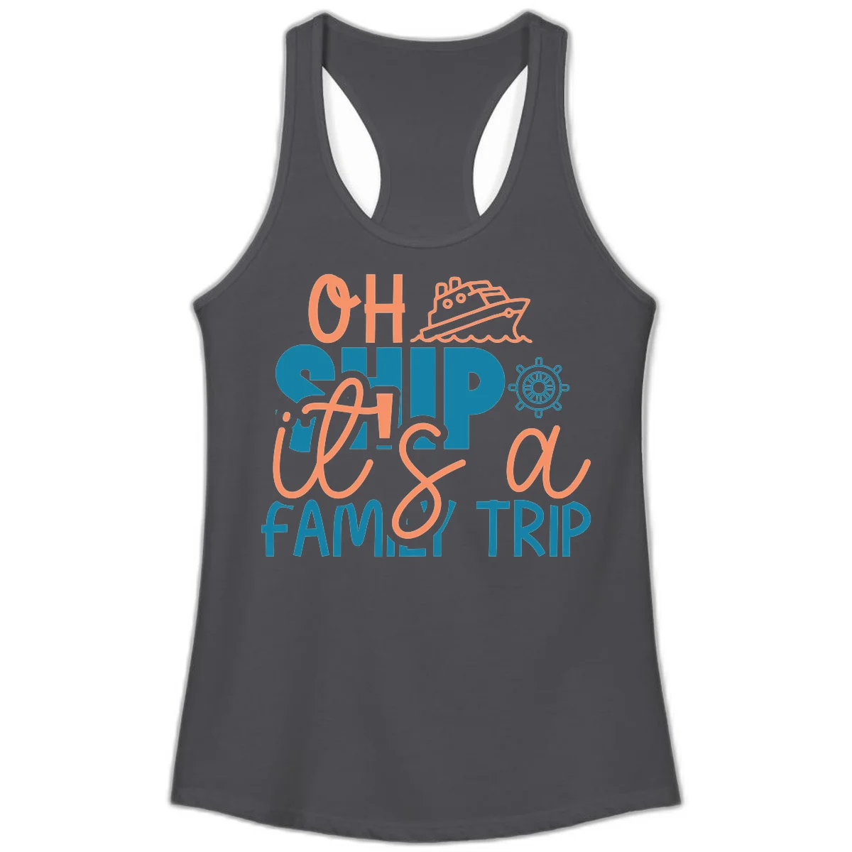 Oh Ship Family Cruise Trip Ladies Tank Top in Solid Dark Gray