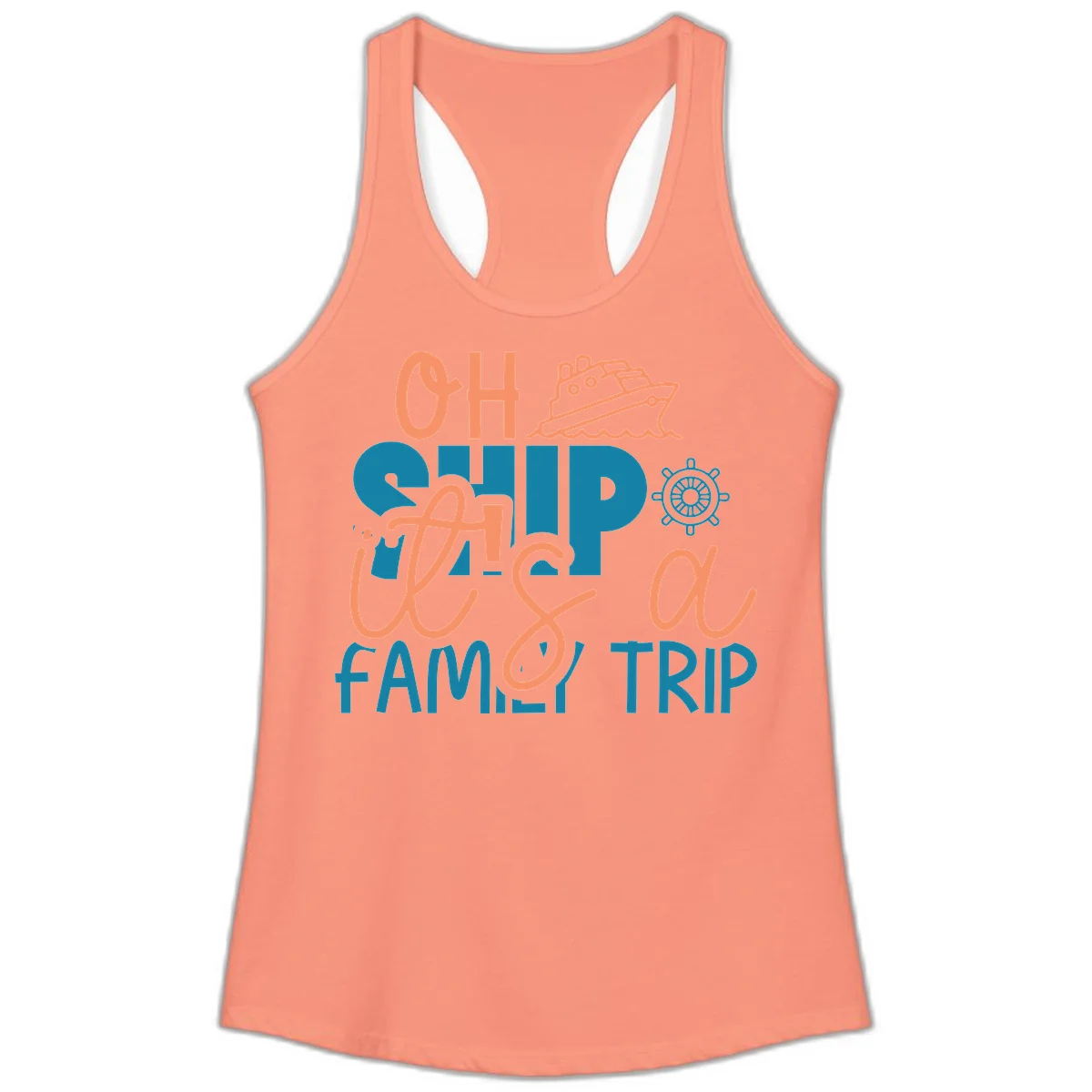 Oh Ship Family Cruise Trip Ladies Tank Top in Solid Light Orange