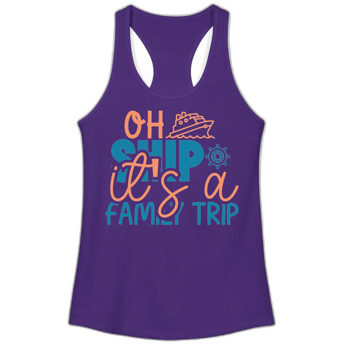 Oh Ship Family Cruise Trip Ladies Tank Top in Solid Purple Rush