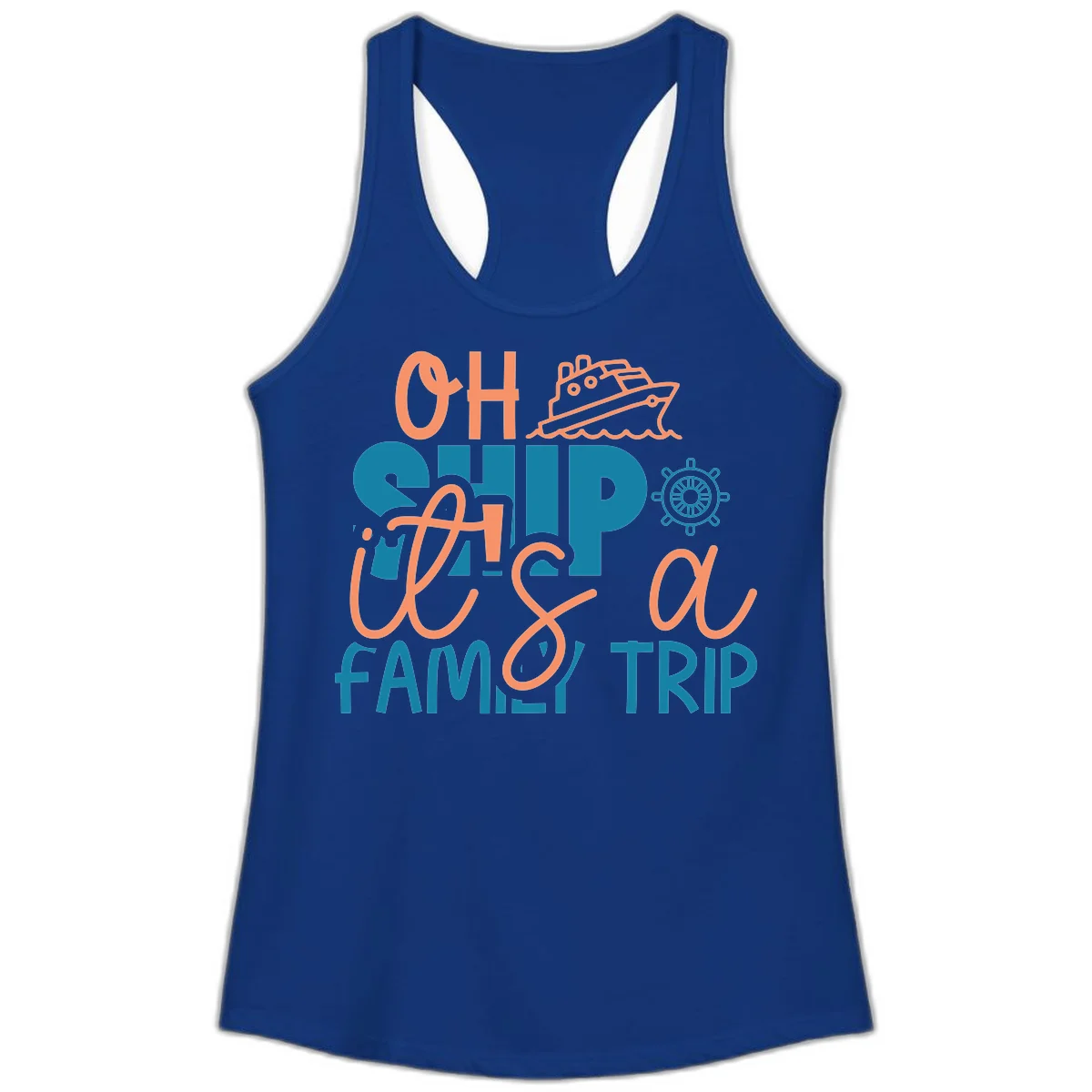 Oh Ship Family Cruise Trip Ladies Tank Top in Solid Royal