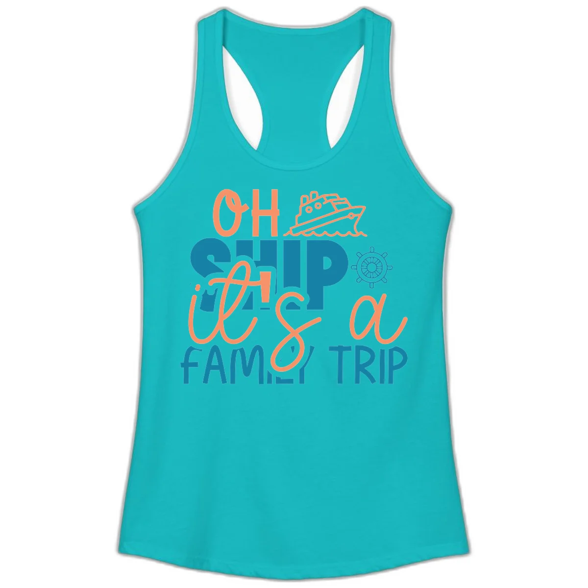 Oh Ship Family Cruise Trip Ladies Tank Top in Tahiti Blue