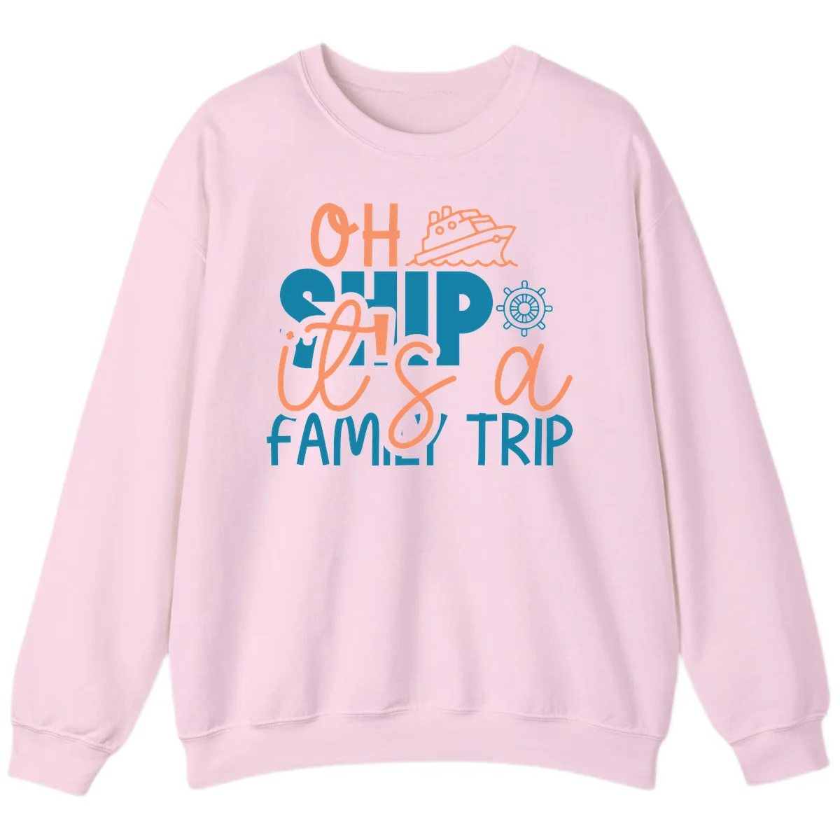 Funny Oh Ship Family Cruise Trip Sweatshirt in Light Pink