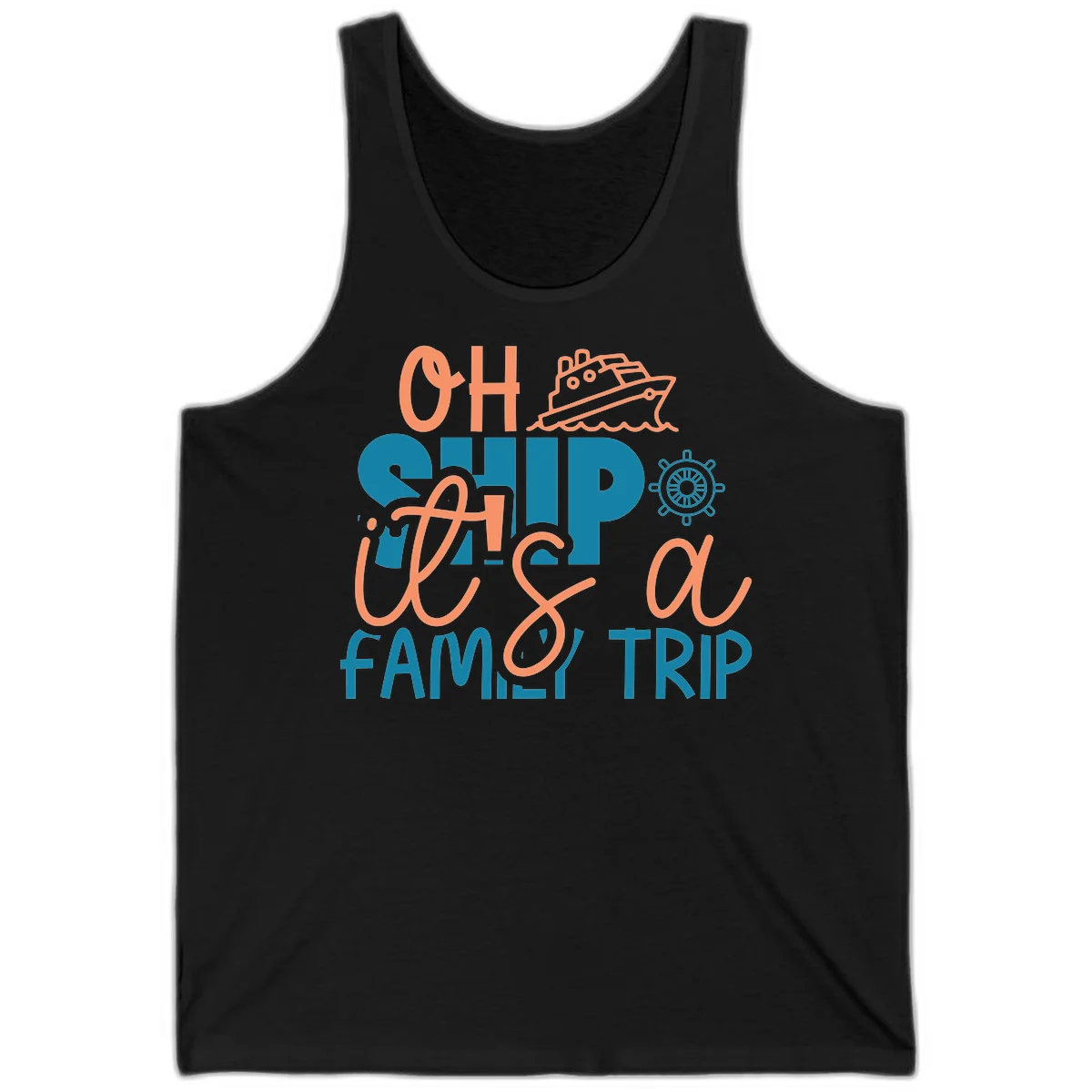 Funny Oh Ship Family Cruise Trip Tank Top in Black