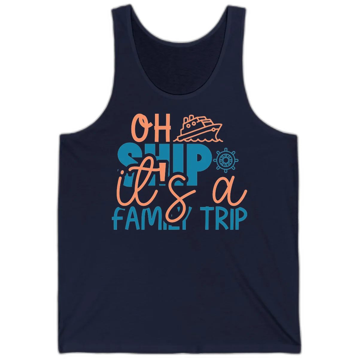 Funny Oh Ship Family Cruise Trip Tank Top in Navy