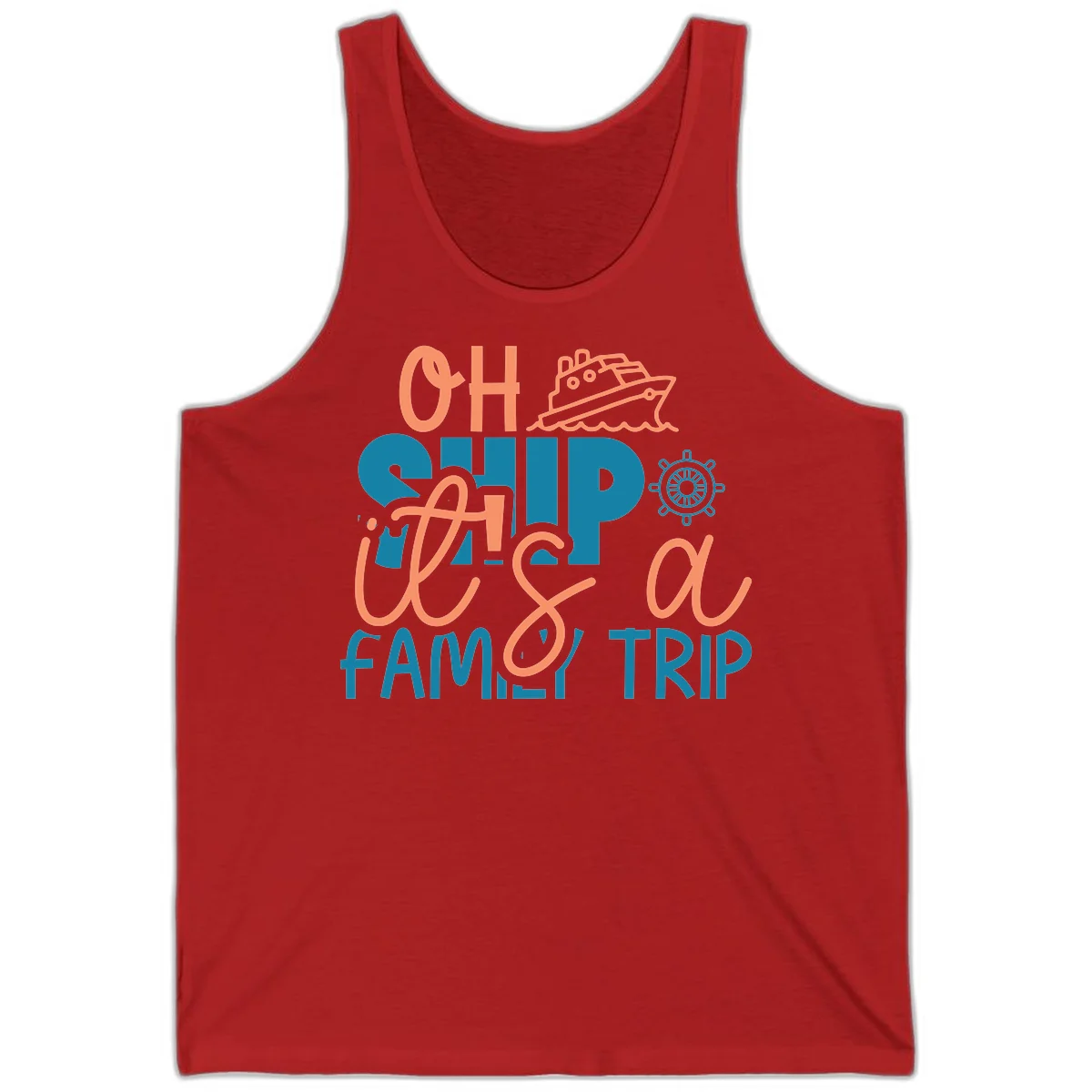 Funny Oh Ship Family Cruise Trip Tank Top in Red