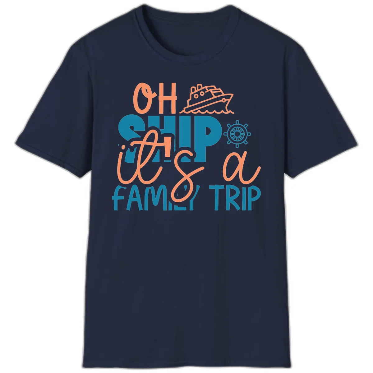 Oh Ship Family Cruise Trip Funny Nautical T-Shirt in Navy