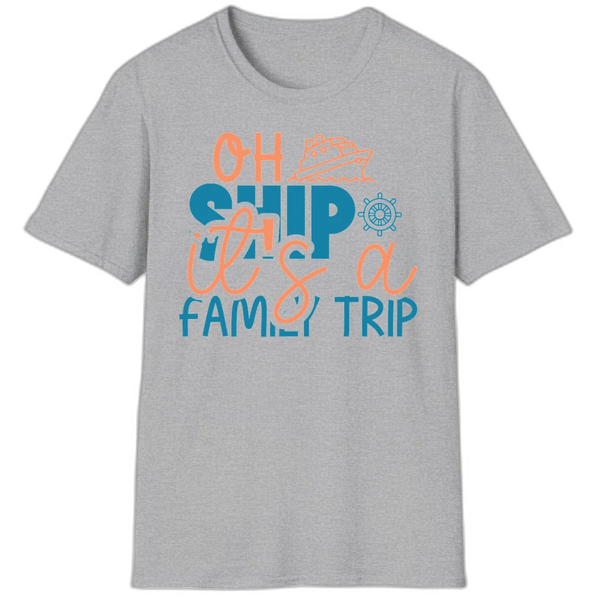 Oh Ship Family Cruise Trip Funny Nautical T-Shirt in Sport Grey