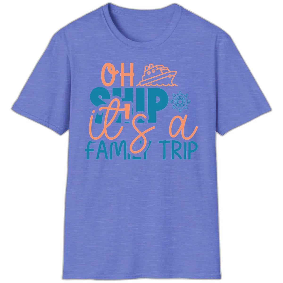 Oh Ship Family Cruise Trip Funny Nautical T-Shirt in Heather Royal
