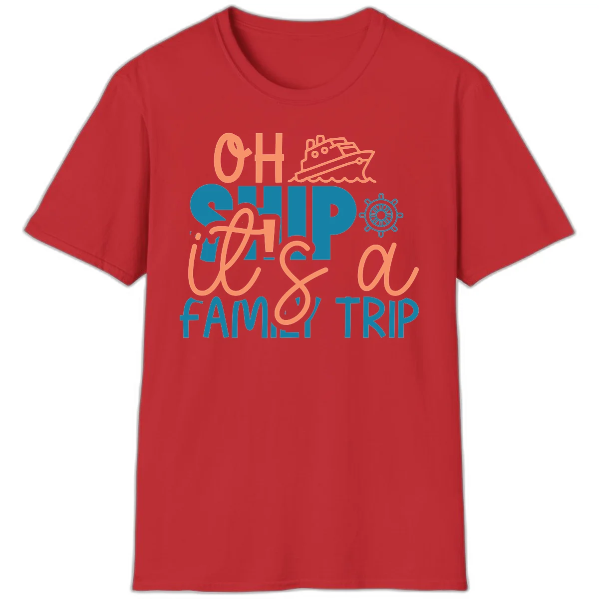 Oh Ship Family Cruise Trip Funny Nautical T-Shirt in Red